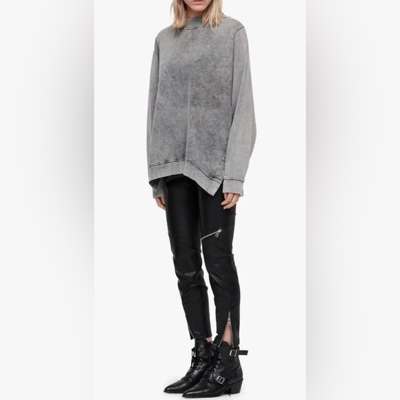 All Saints Leti Freida Side-Snap Gray Crewneck Cotton Sweatshirt - Picture 2 of 10